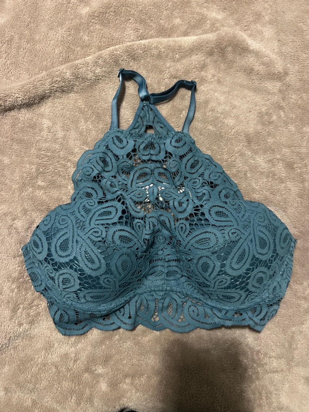 PINK Victoria's Secret Teal Lace High-Neck Bralette